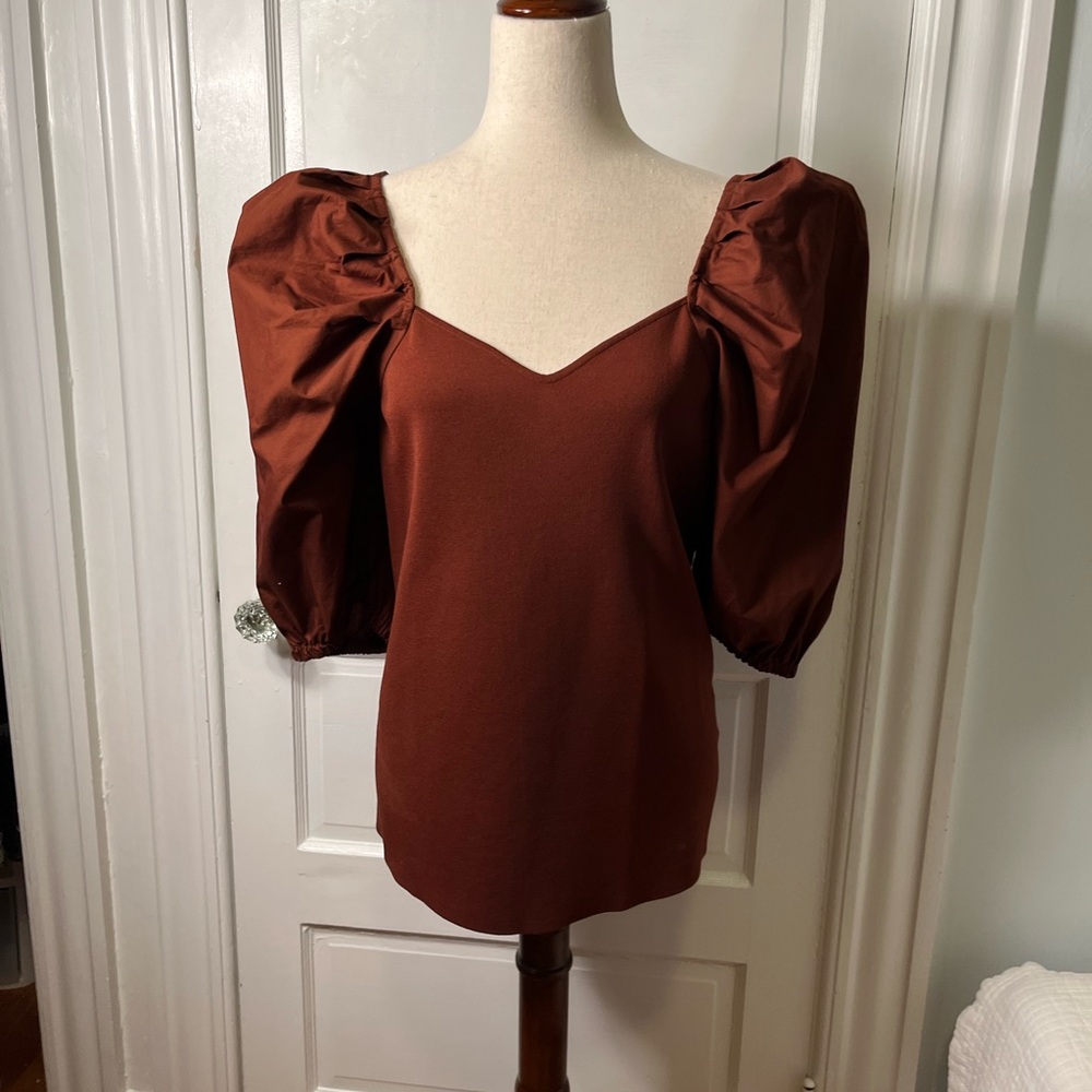 INC Elegant Brown Puff Sleeve Top